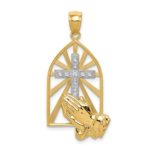 14kt and Rhodium Praying Hands Pendant