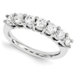 14k White Gold 7 Stone Band, 3.00mm Round Moissanite