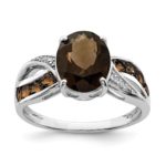 Sterling Silver Rhodium Diam. And Smoky Quartz Ring