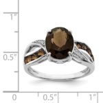 Sterling Silver Rhodium Diam. And Smoky Quartz Ring