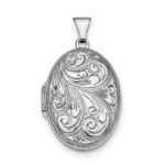 Sterling Silver Rhodium-plated Scroll Oval Locket